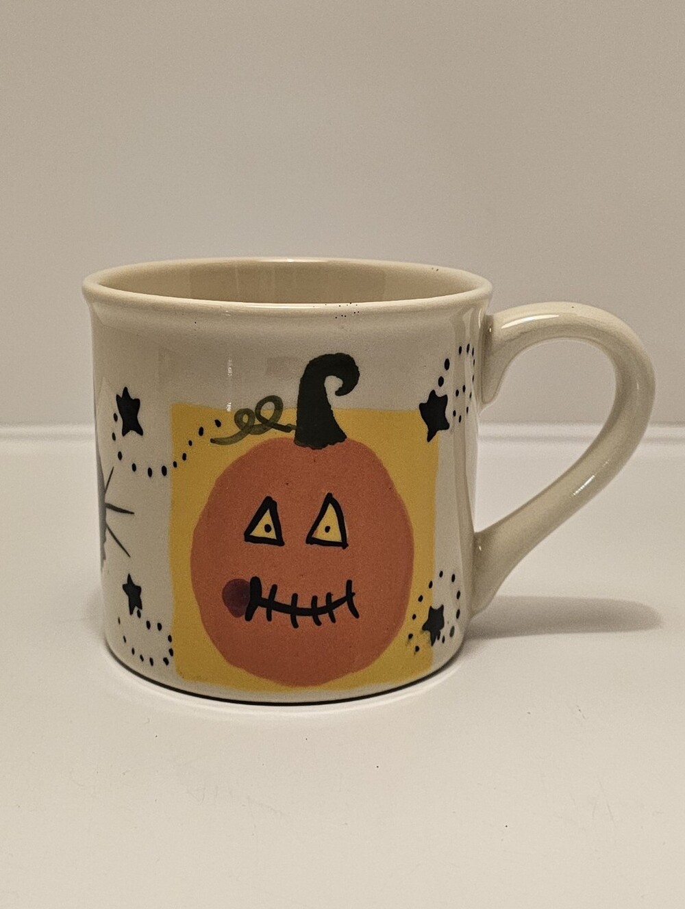 Vintage Starbucks Hartstone Hand Painted Halloween Pumpkin & Cat Mug